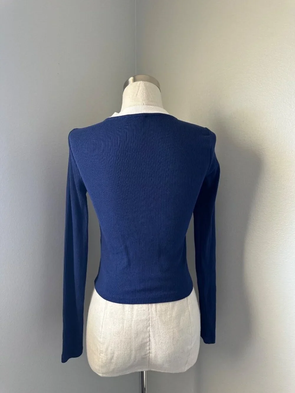 J.Crew Navy & White Ribbed Cardigan Sweater Long Sleeve Preppy Chic Sz XS
